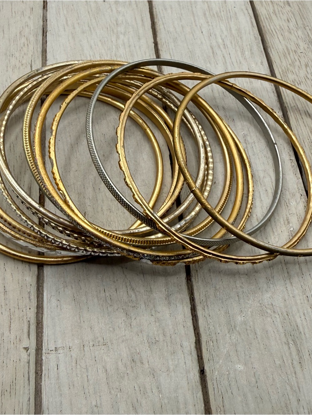 Set of 12 Gold and Silver Mixed Metal Bangle Bracelet Set - Women Jewelry